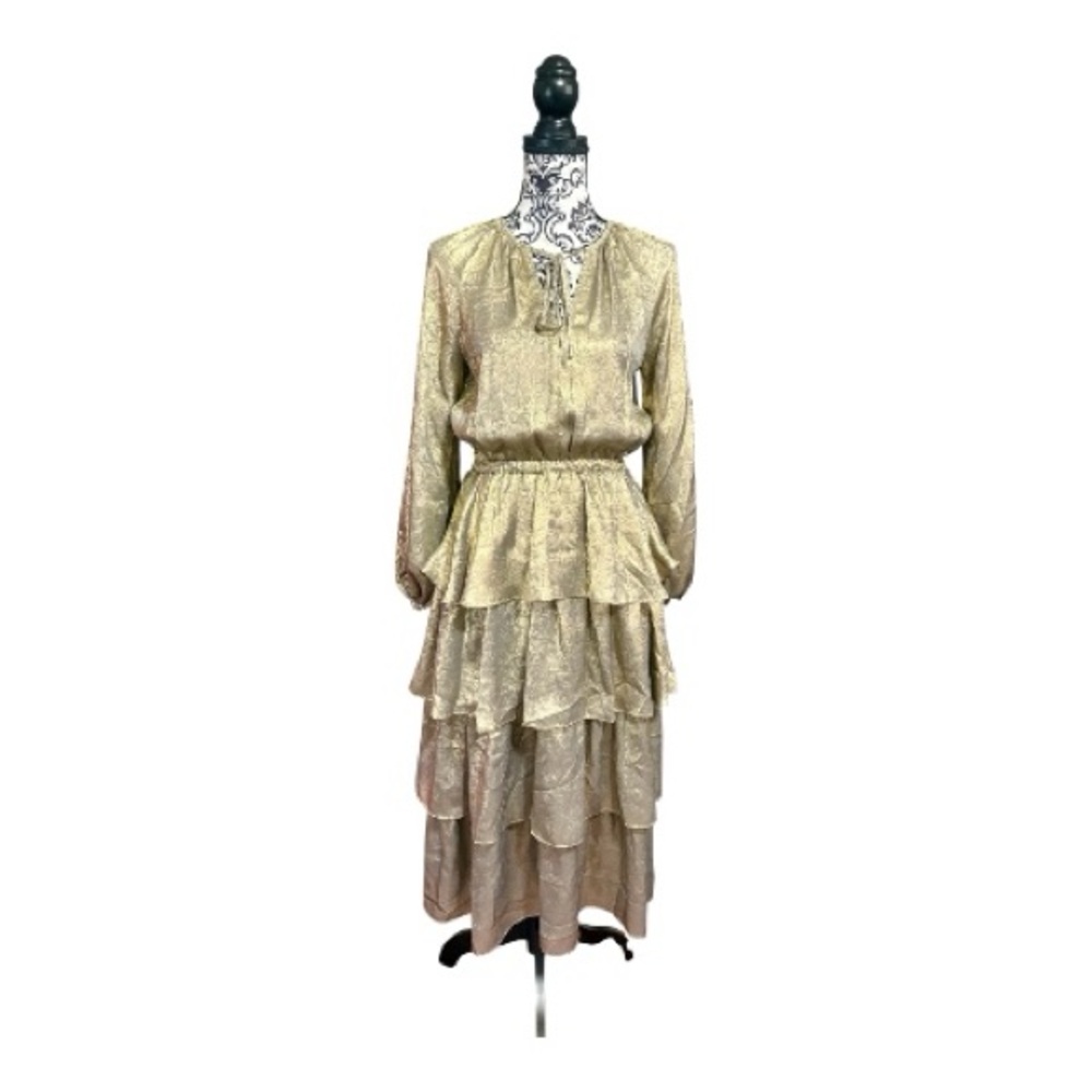 GRADE & GRATHER Gold Tiered Midi Dress